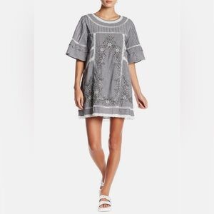 Free People Sunny Day Floral Embroidered Gingham Lace Mini Dress Size XS